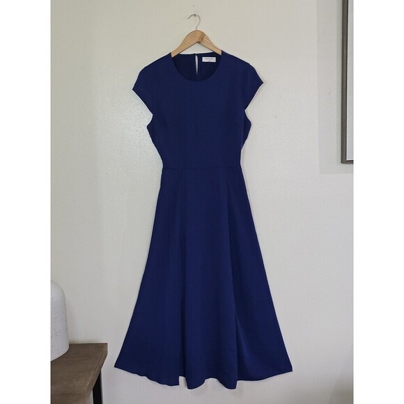 Babaton Aritzia Hamptons Blue Midi Dress Back Cut Out Side Slit Womens Size 6 - Picture 12 of 12